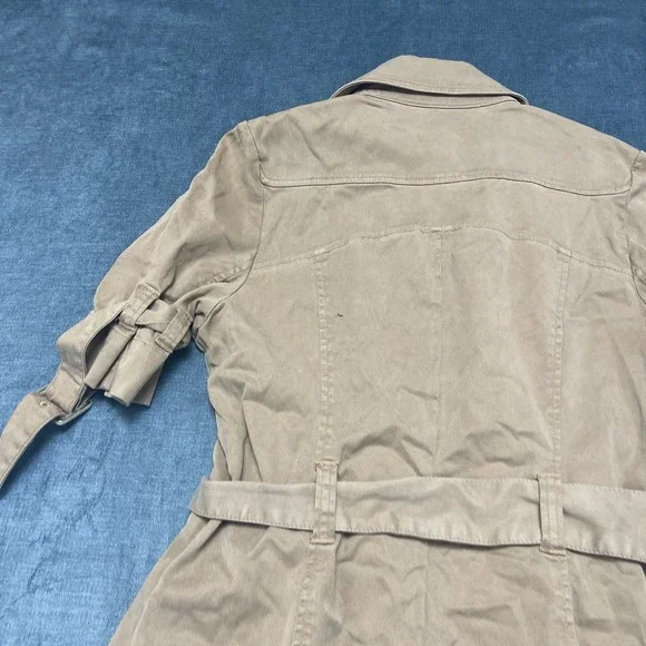 Y2K GUESS Jeans Trench Coat Women Large Khaki Cotton Outdoor Double Breasted - Picture 15 of 16